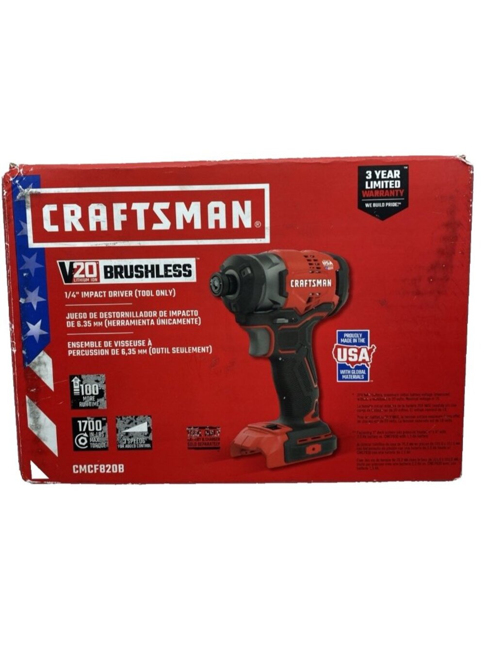 Craftsman V20 Brushless 1/4” Impact Driver (Tool Only)